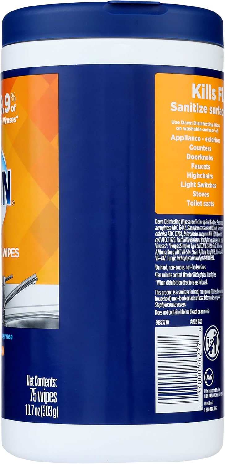 Dawn hydrogen peroxide disinfectant wipes back panel with instructions