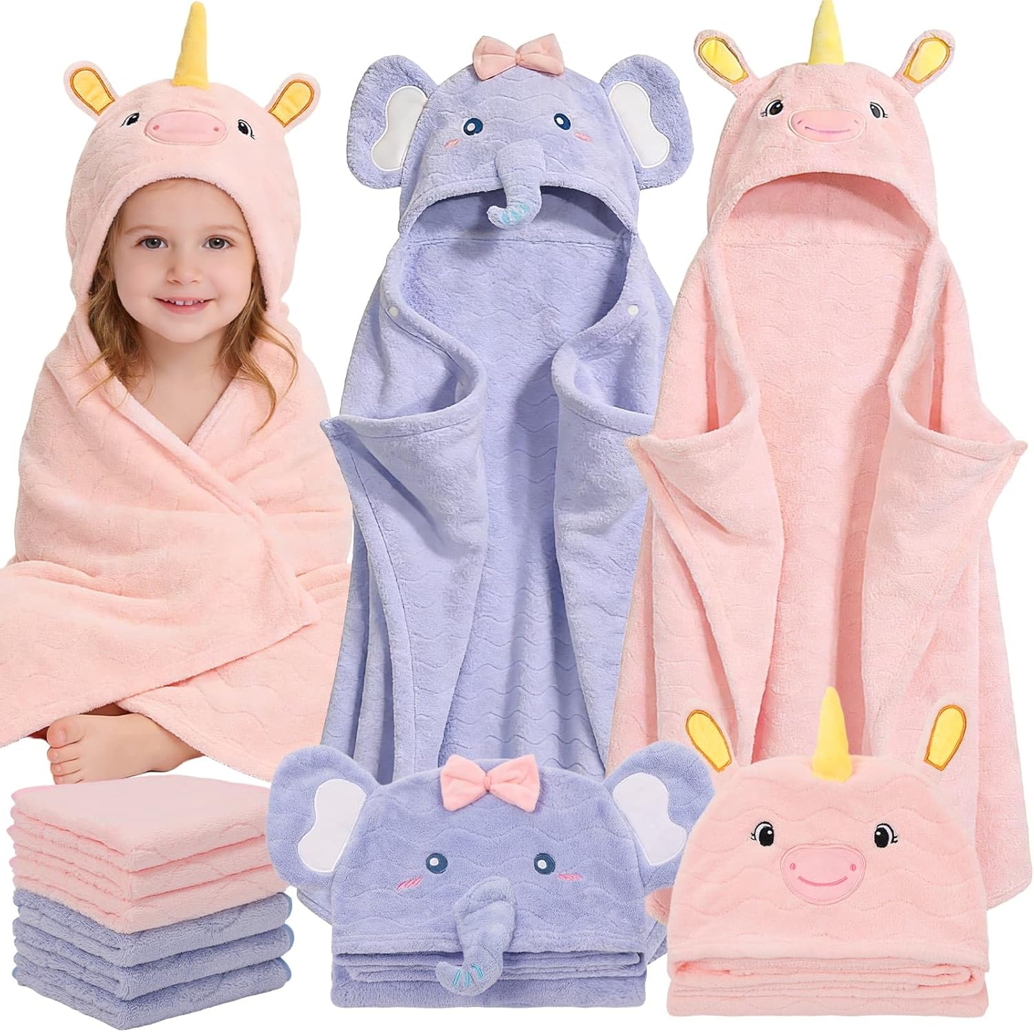 Flasoo 8 piece toddler bath towel set front view