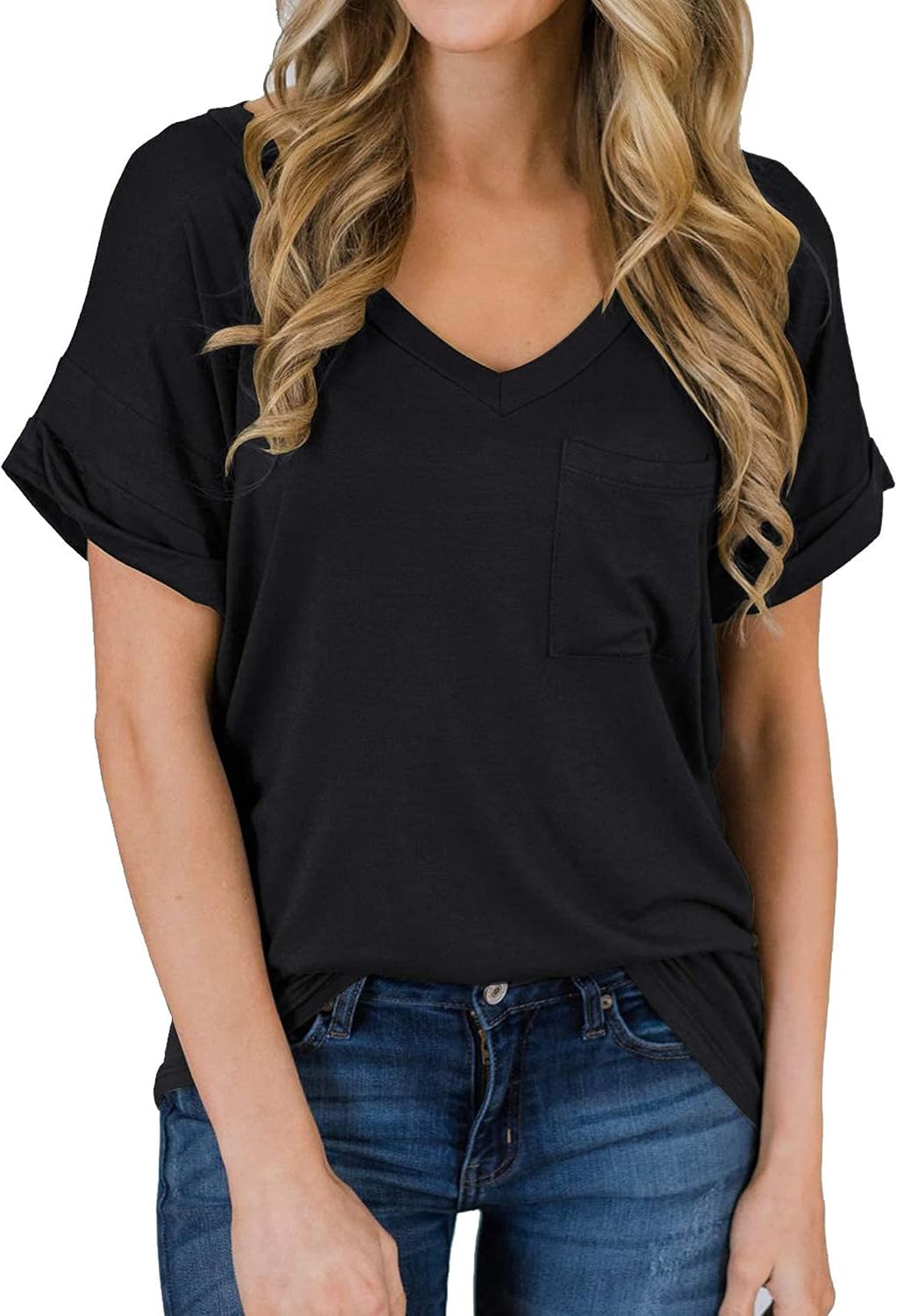 MIHOLL Women's Soft Basic Short Sleeve V-Neck T-Shirts Loose Casual Tee Tops Clothes Everyday Wear - Image 10