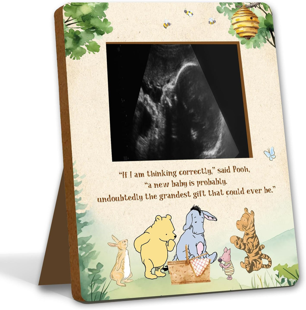 Disney Winnie pregnancy milestone keepsake wooden frame front view