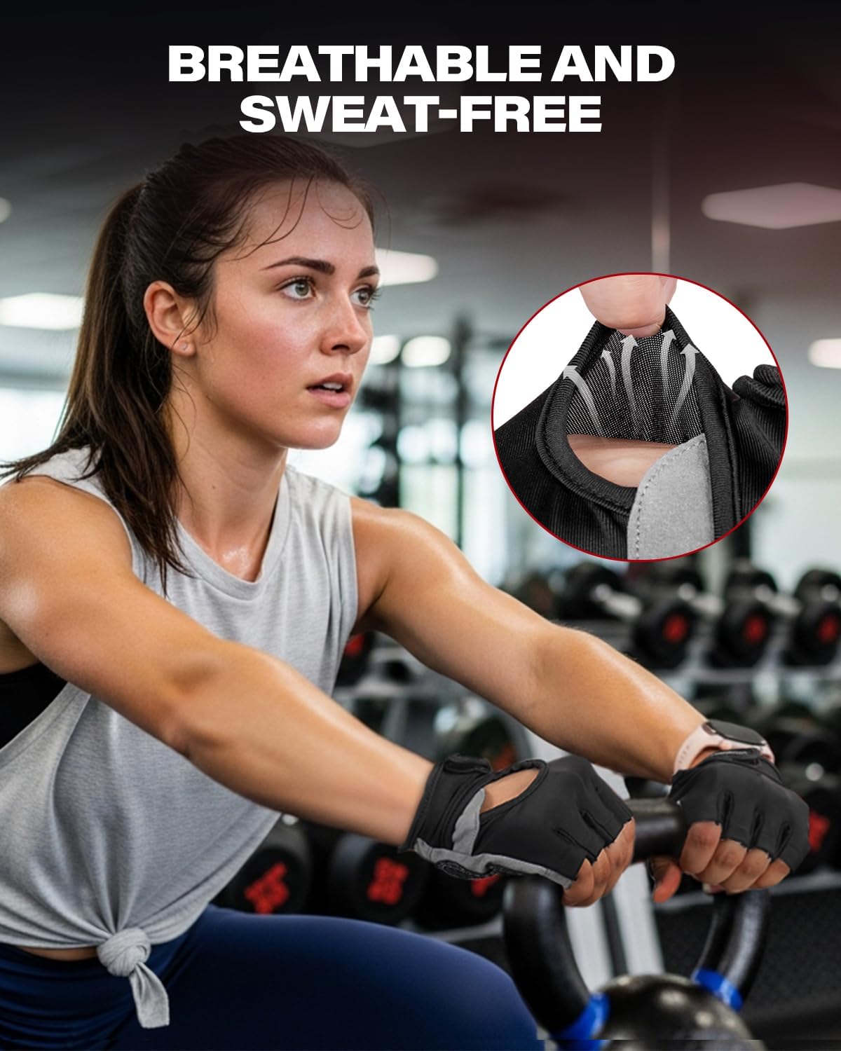 Vinsguir training gloves worn during dumbbell exercise