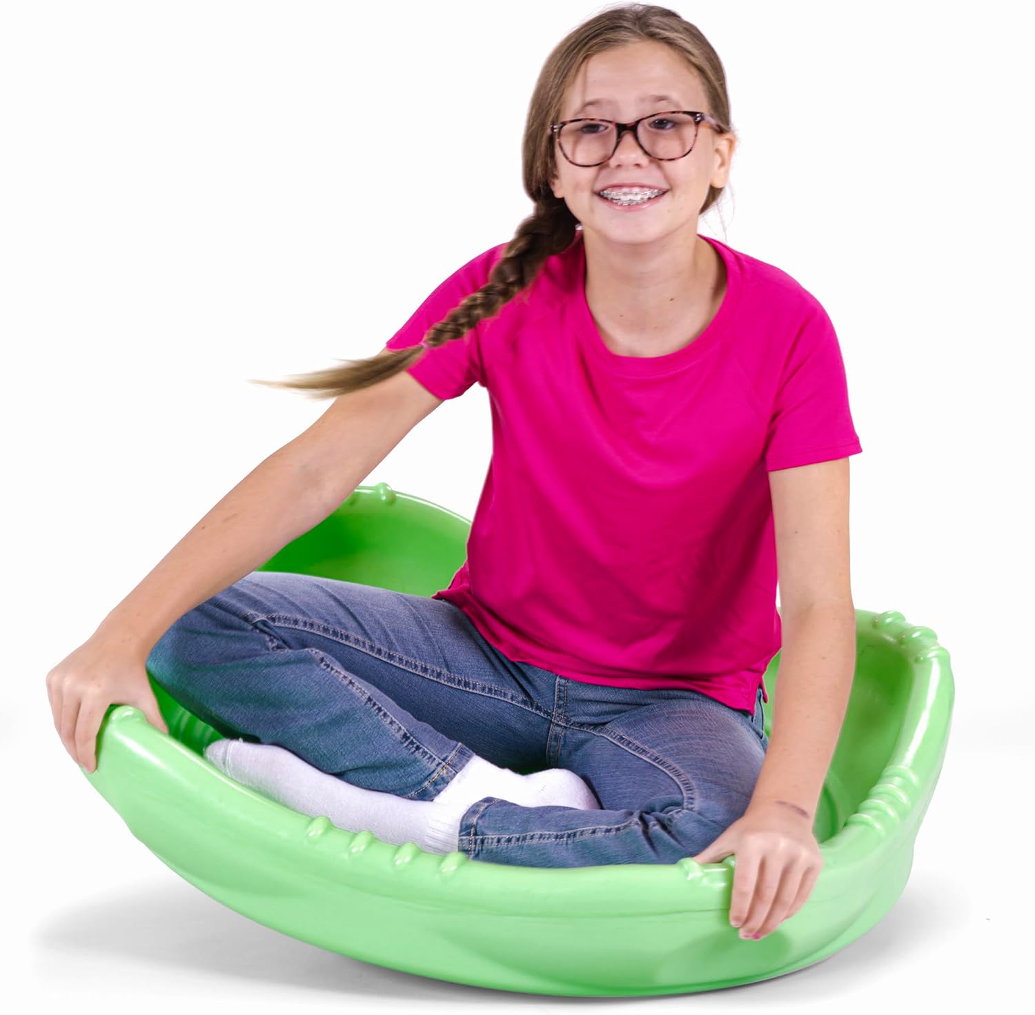 Simplay3 Rock and Spin Sensory XL Wobble Disk front view in Lime Sherbert color