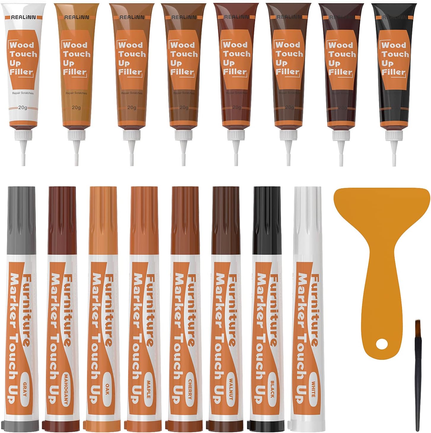 REALINN Wood Furniture Repair Kit front view 8 dark color fillers