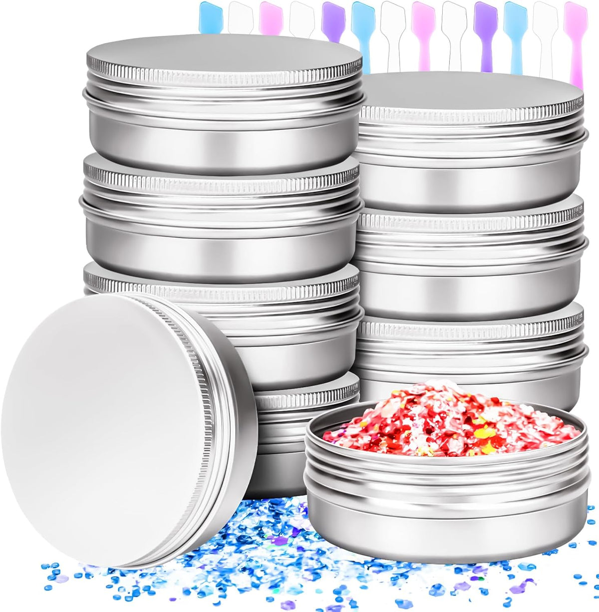 MotBach 8 Pack 4 Ounce Aluminum Tin Jars front view
