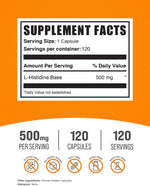 BulkSupplements L-Histidine 500mg nutritional facts and essential amino acid supplement profile