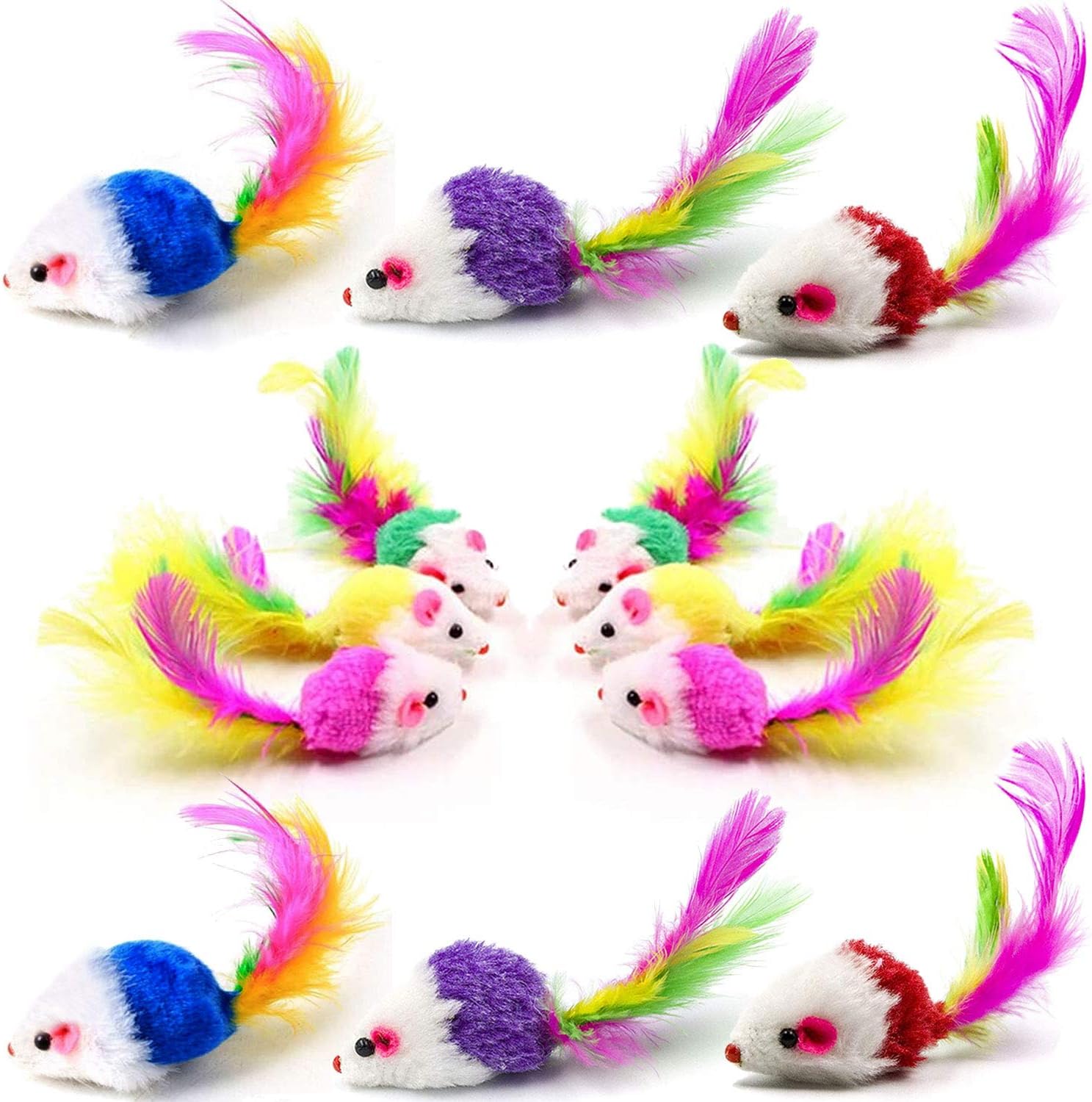 VOVIGGOL cat mice toys front view showing twelve pieces pack for interactive indoor cat play.