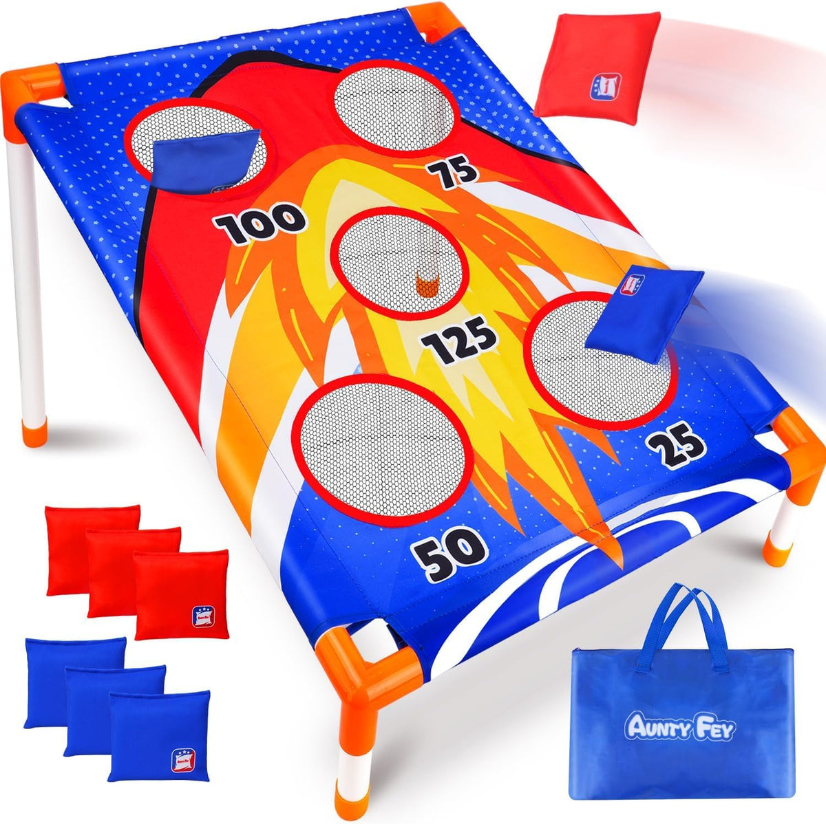 AuntyFey bean bag toss game set with rocket design