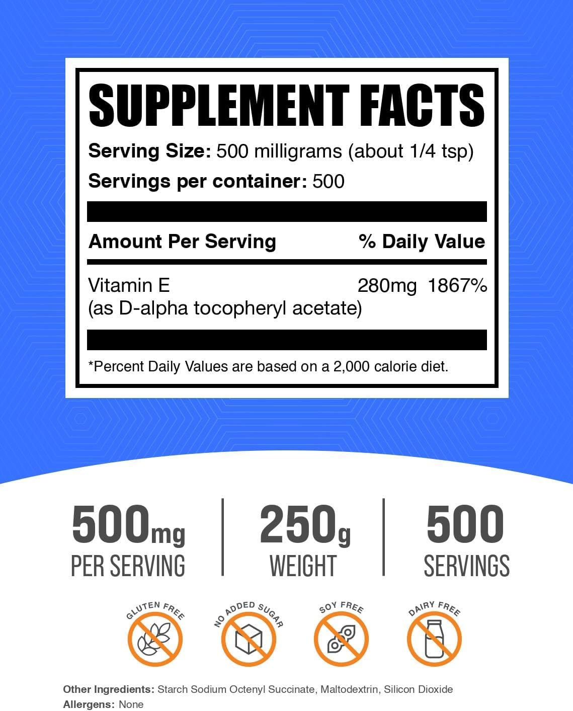 BulkSupplements natural D-alpha tocopherol powder dietary supplement ingredients list