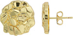 Close up shot of the 12mm round rough textured gold earrings surface detail