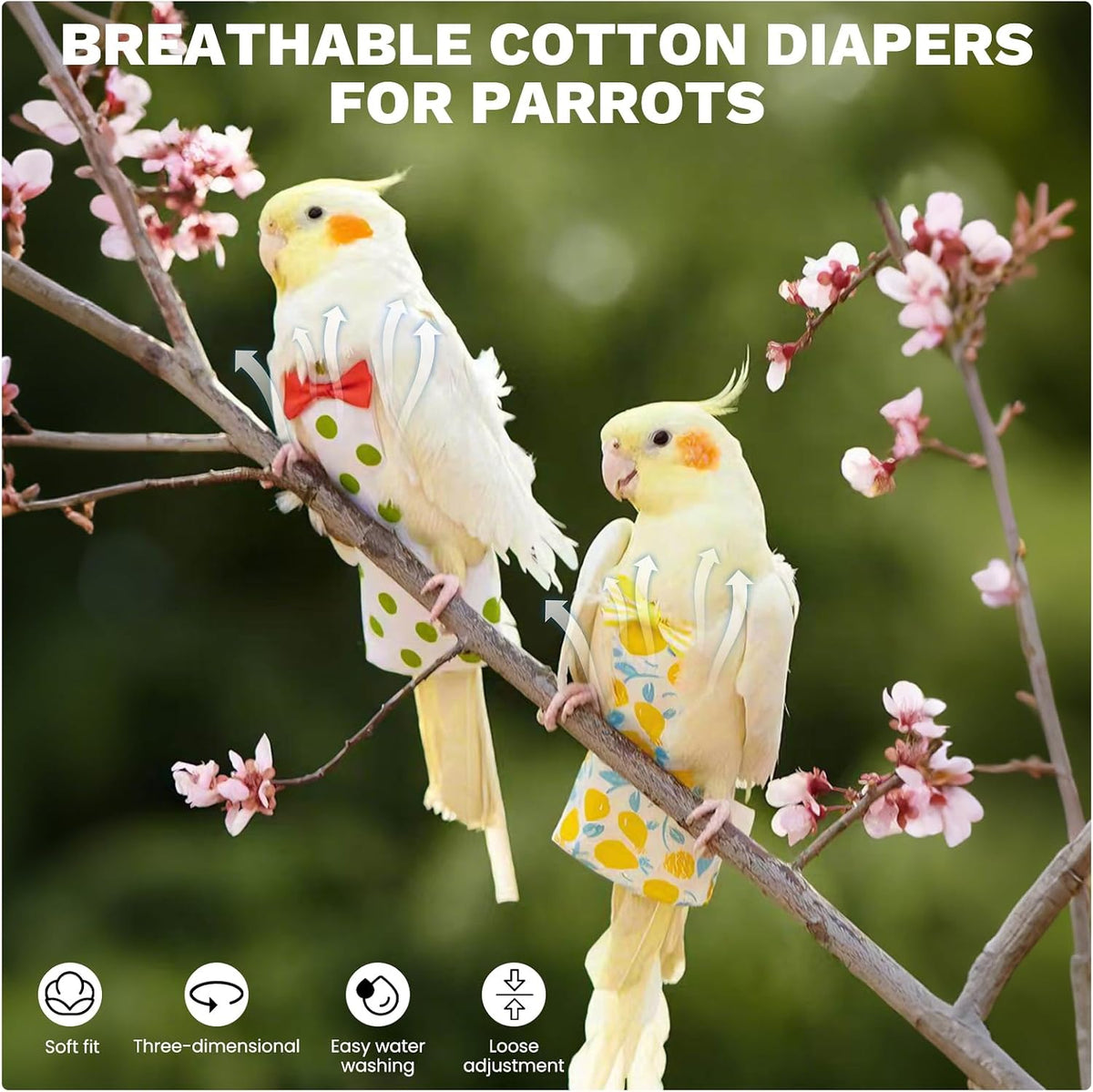 Adjustable elastic magic sticker fasteners on premium bird nappy clothes