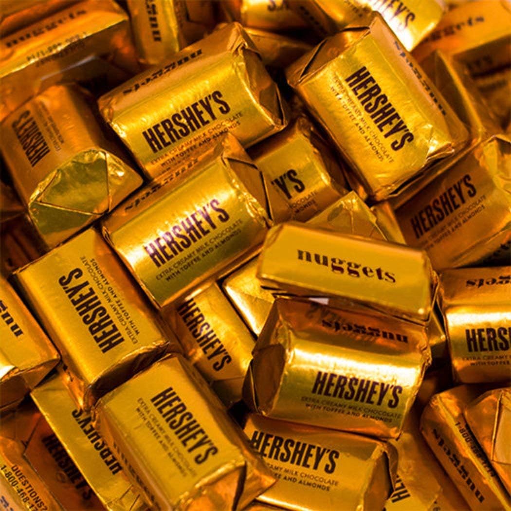 Hershey's Extra Creamy Milk Chocolate Nuggets with Toffee and Almonds front view package