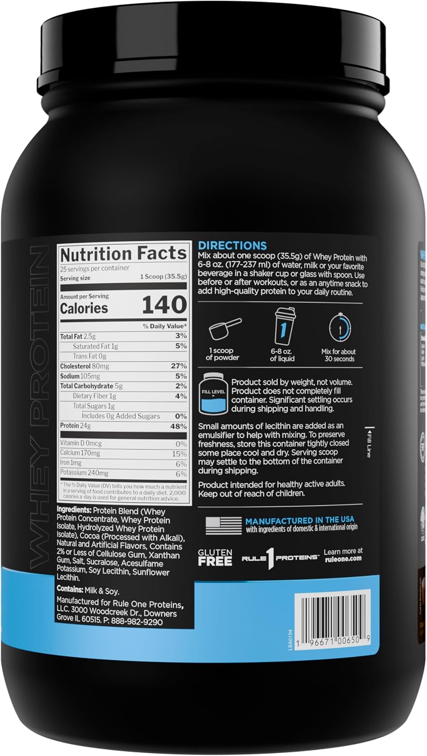 Rule 1 chocolate peanut butter protein nutritional facts label