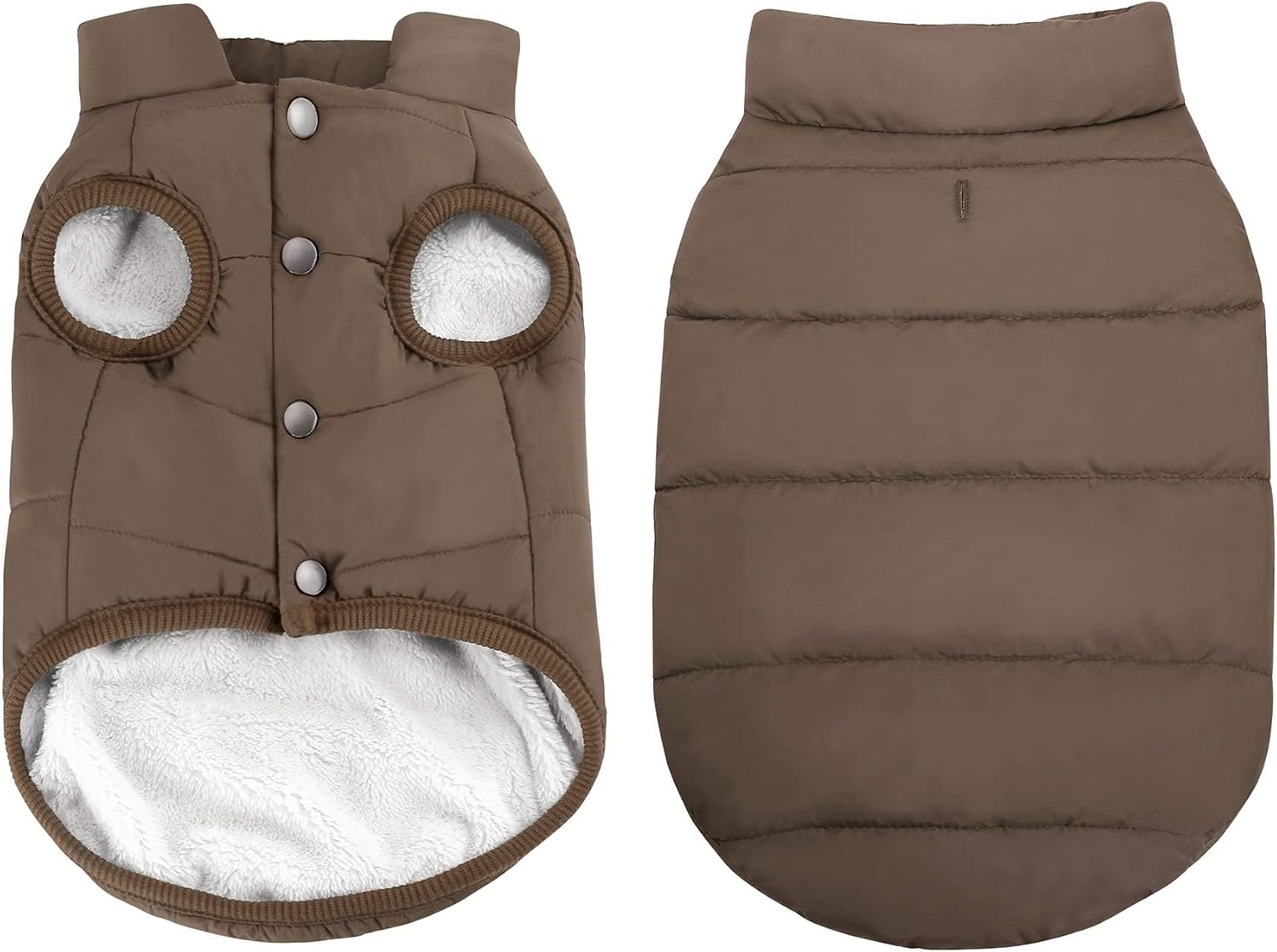 Asenku dog winter coat front view coffee puffer jacket
