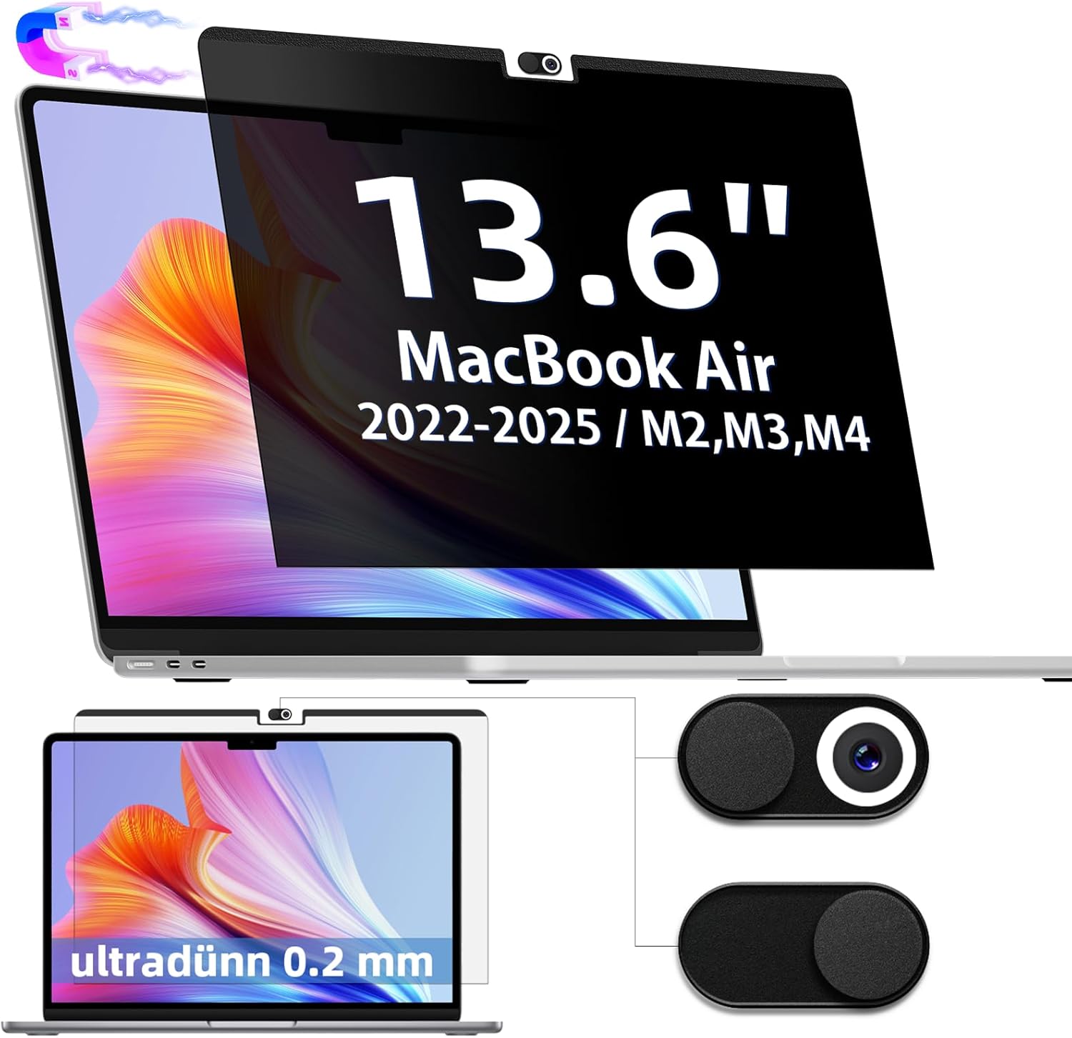 IPROKKO magnetic privacy screen protector front view mounted on laptop screen