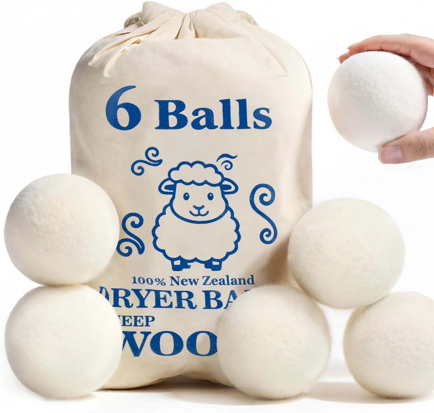 YONSEN wool dryer balls pack of six front view showing premium natural texture