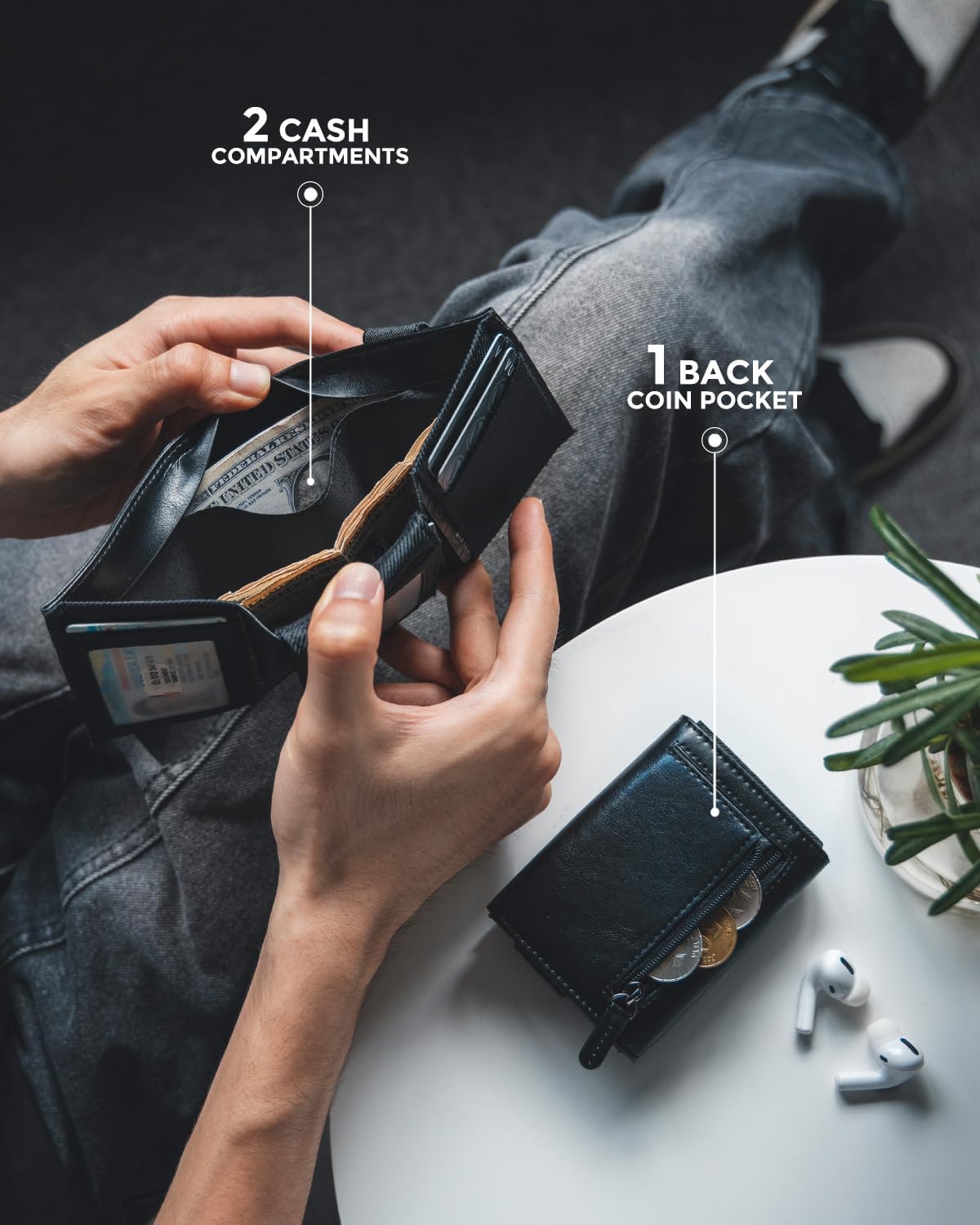 VULKIT slim wallet side profile showing elastic band closure