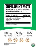 BulkSupplements Chamomile Flower Extract Powder organic certification label close up