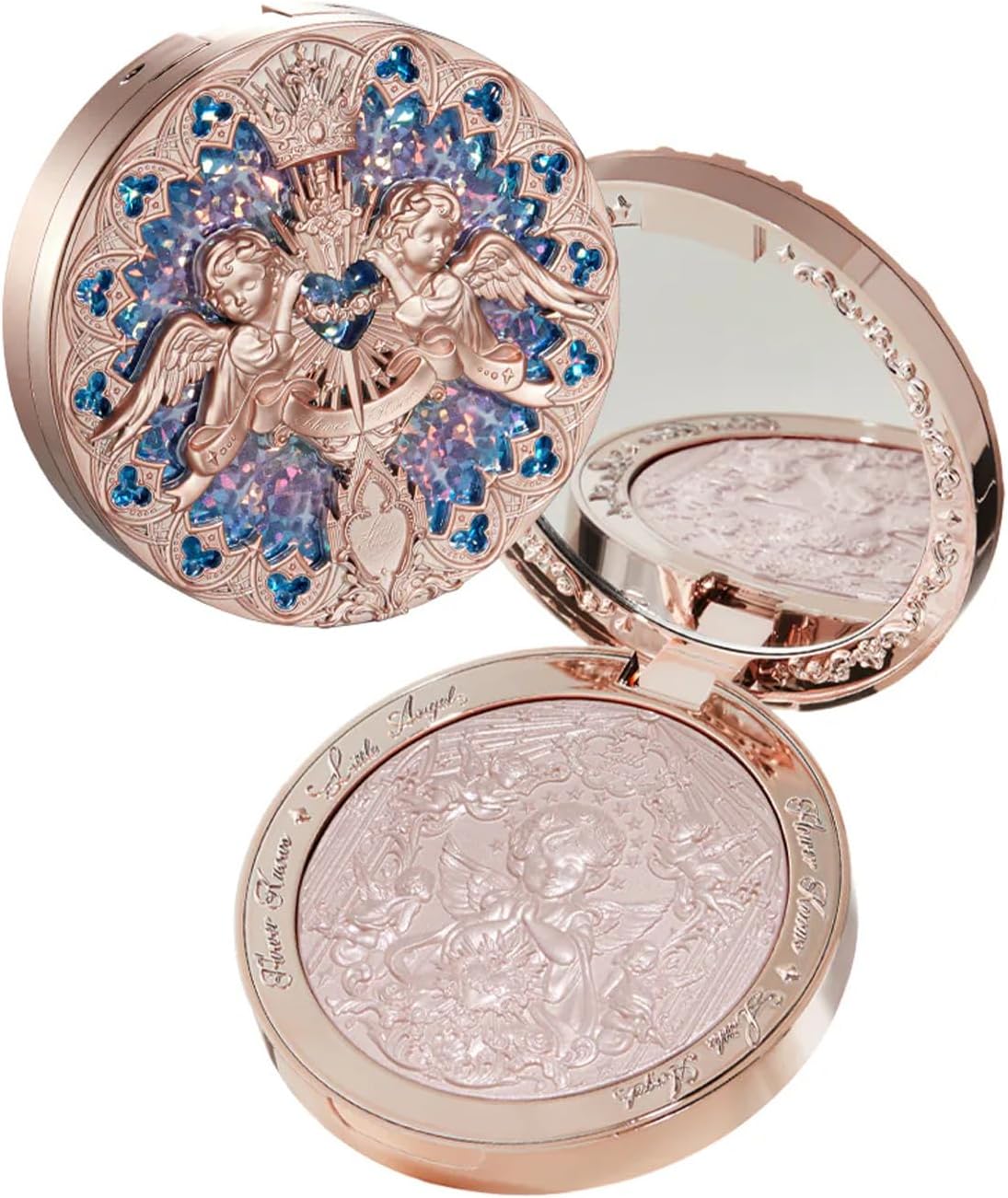 Flower Knows Little Angel Embossed Highlighter front view showcasing intricate cherub packaging.