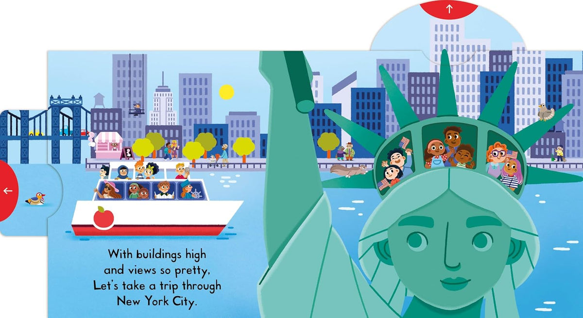 Statue of Liberty illustration scene with moving tabs