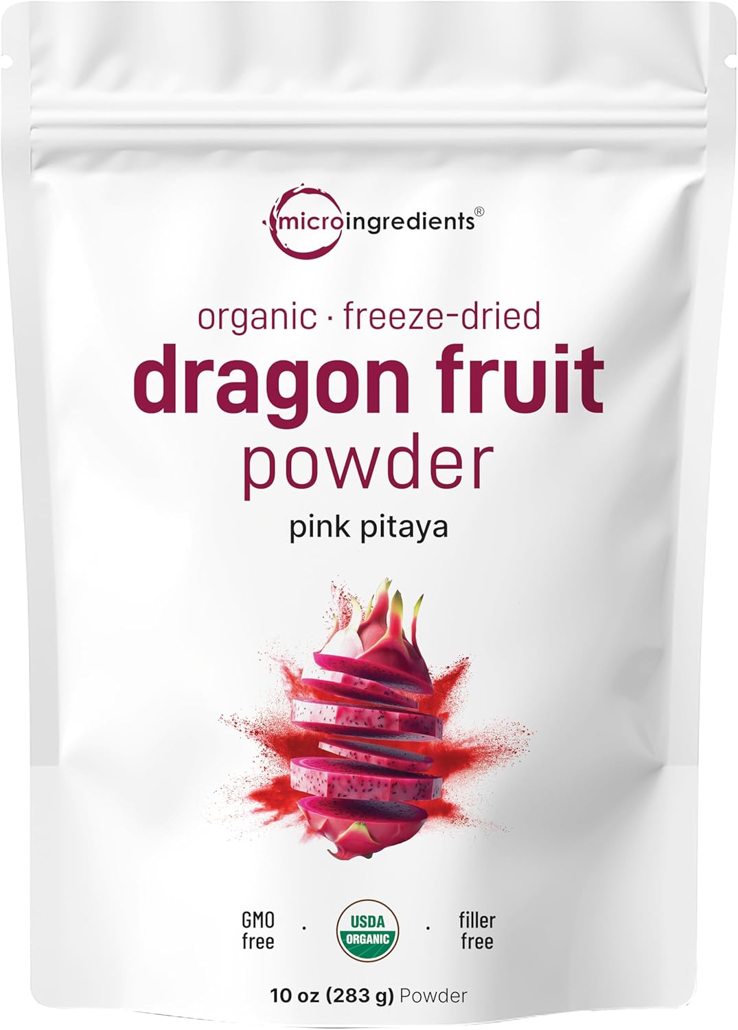 Micro Ingredients organic dragon fruit powder front view pouch