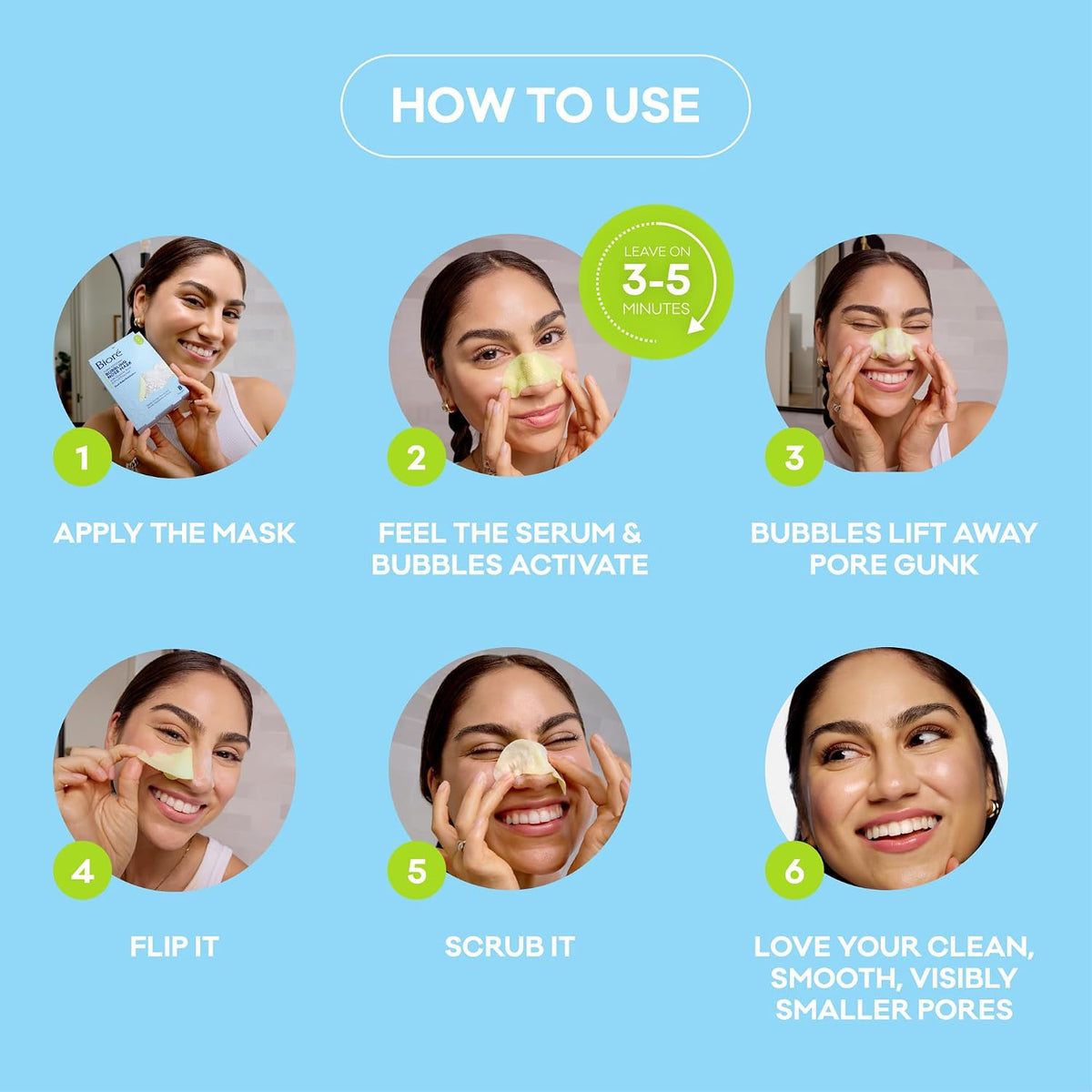 Biore Pore Refining Bubbling Nose Mask, Glycolic Acid and Hyaluronic Acid Exfoliant for Face, Pore Cleansing Mask, 8 Ct - Image 10
