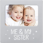Tiny Ideas Me and My Sister Picture Frame front view showcasing gray border and white star details