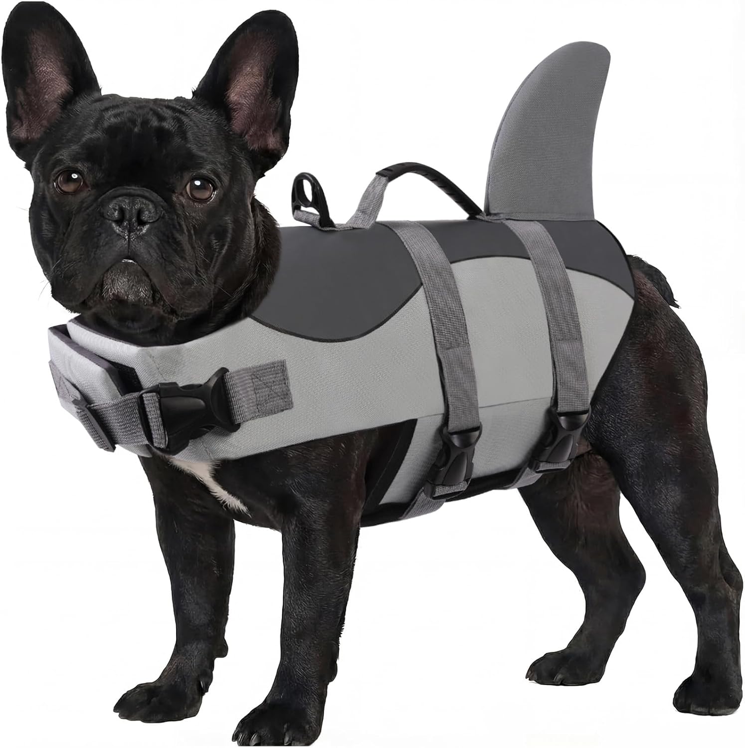 ASENKU dog life jacket front view in grey