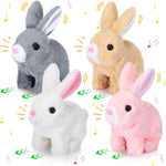 Halloscume four piece interactive bunny toys front view showing four colorful plush rabbits