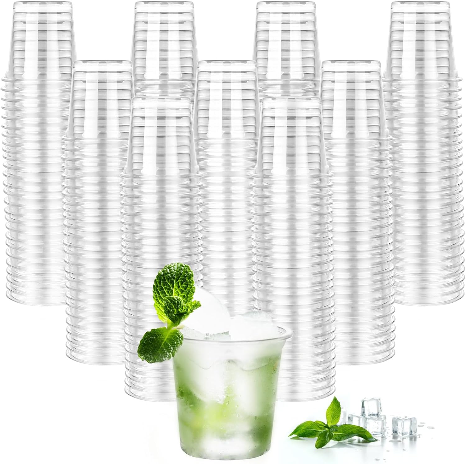 Tinsky 1000 pack plastic shot glasses front view for bulk party supplies.