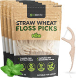 GoEcoVita Straw Wheat Handle Flossers 200 pack front view showcasing the eco friendly packaging.
