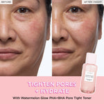 Glow Recipe watermelon toner and moisturizer duo texture swatch on skin demonstrating lightweight consistency.