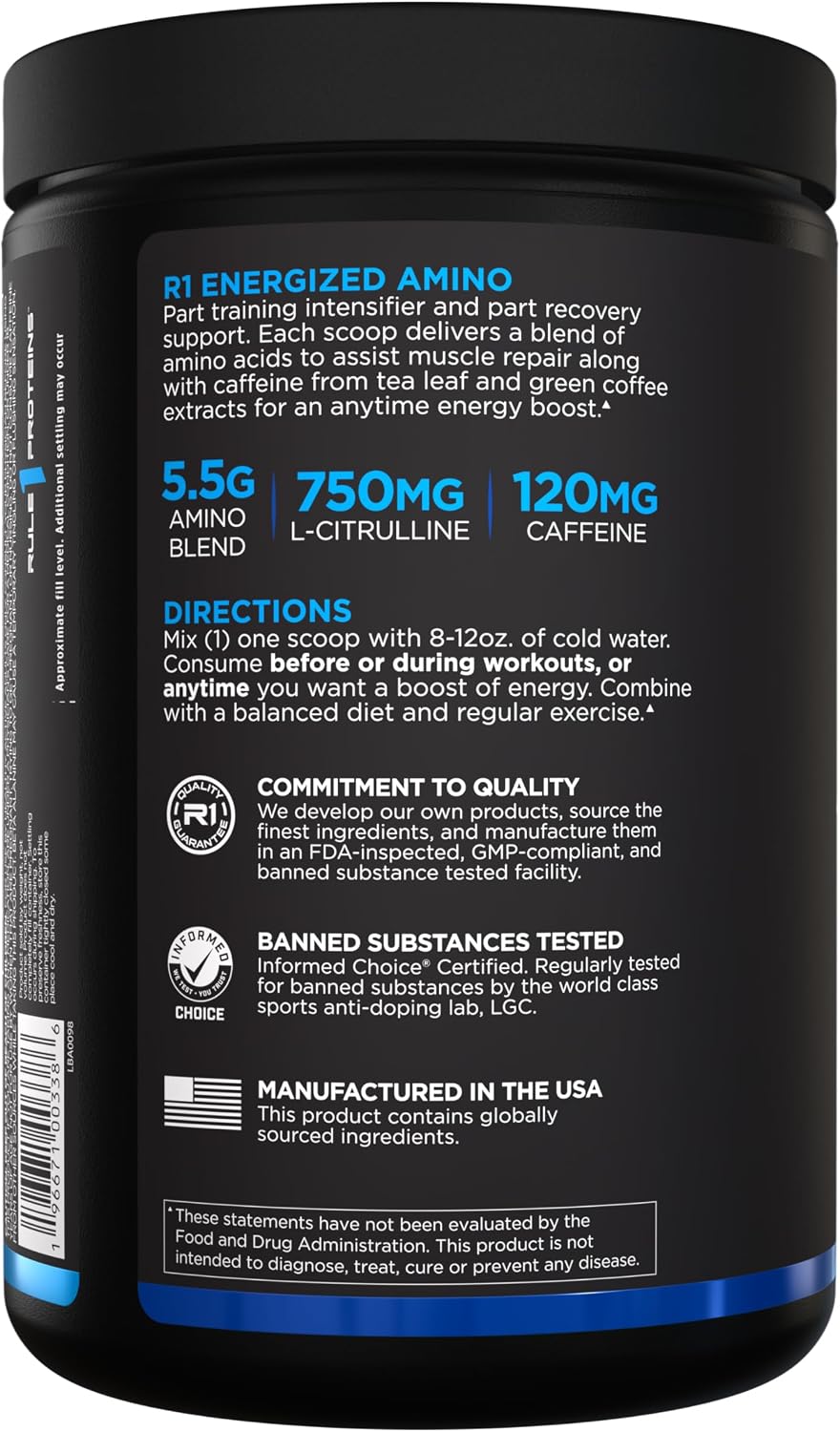 Rule 1 Energized Amino powder texture in blue raspberry flavor