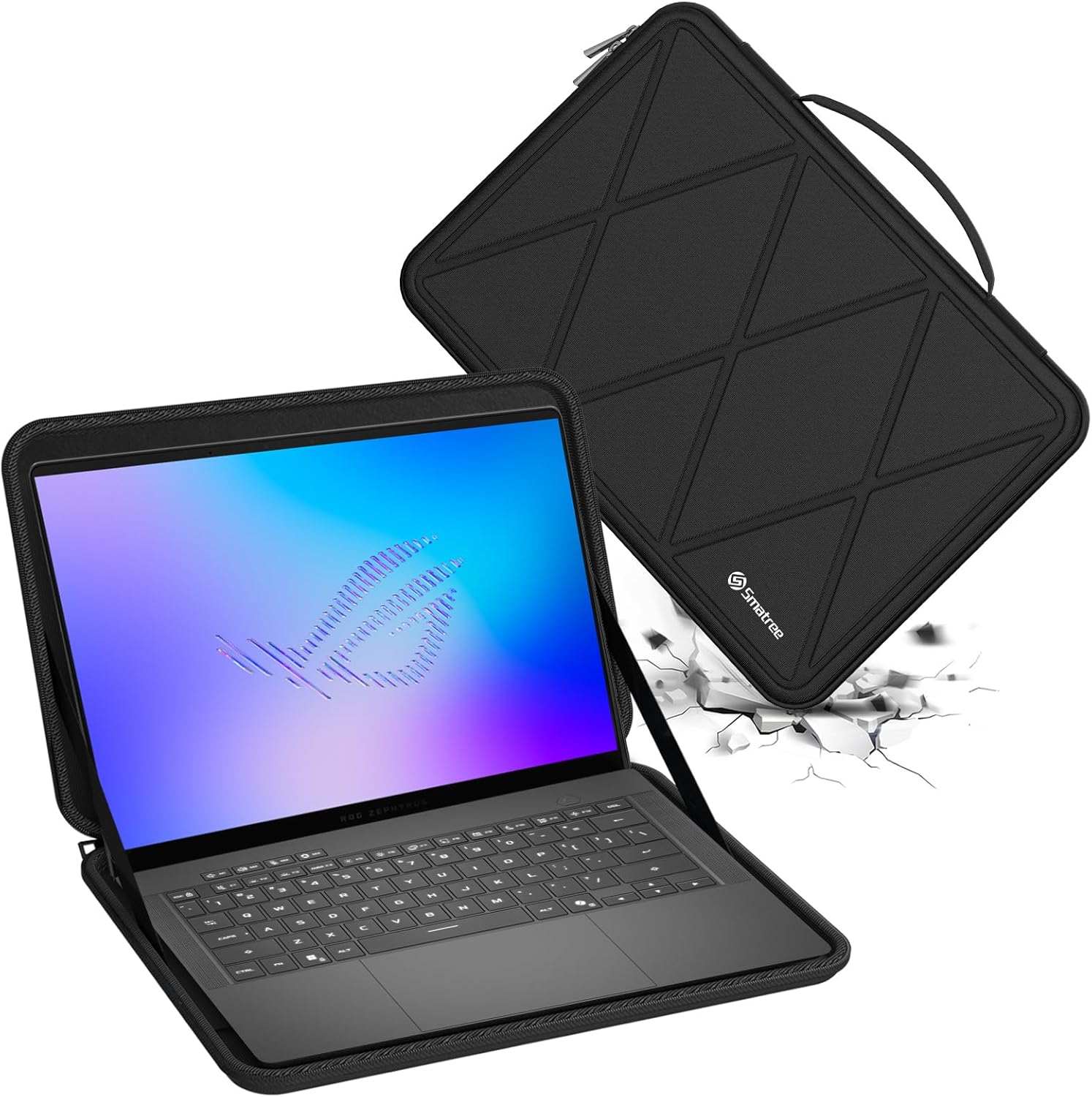 Smatree hard EVA protective sleeve case front view showing modern geometric diamond textured design