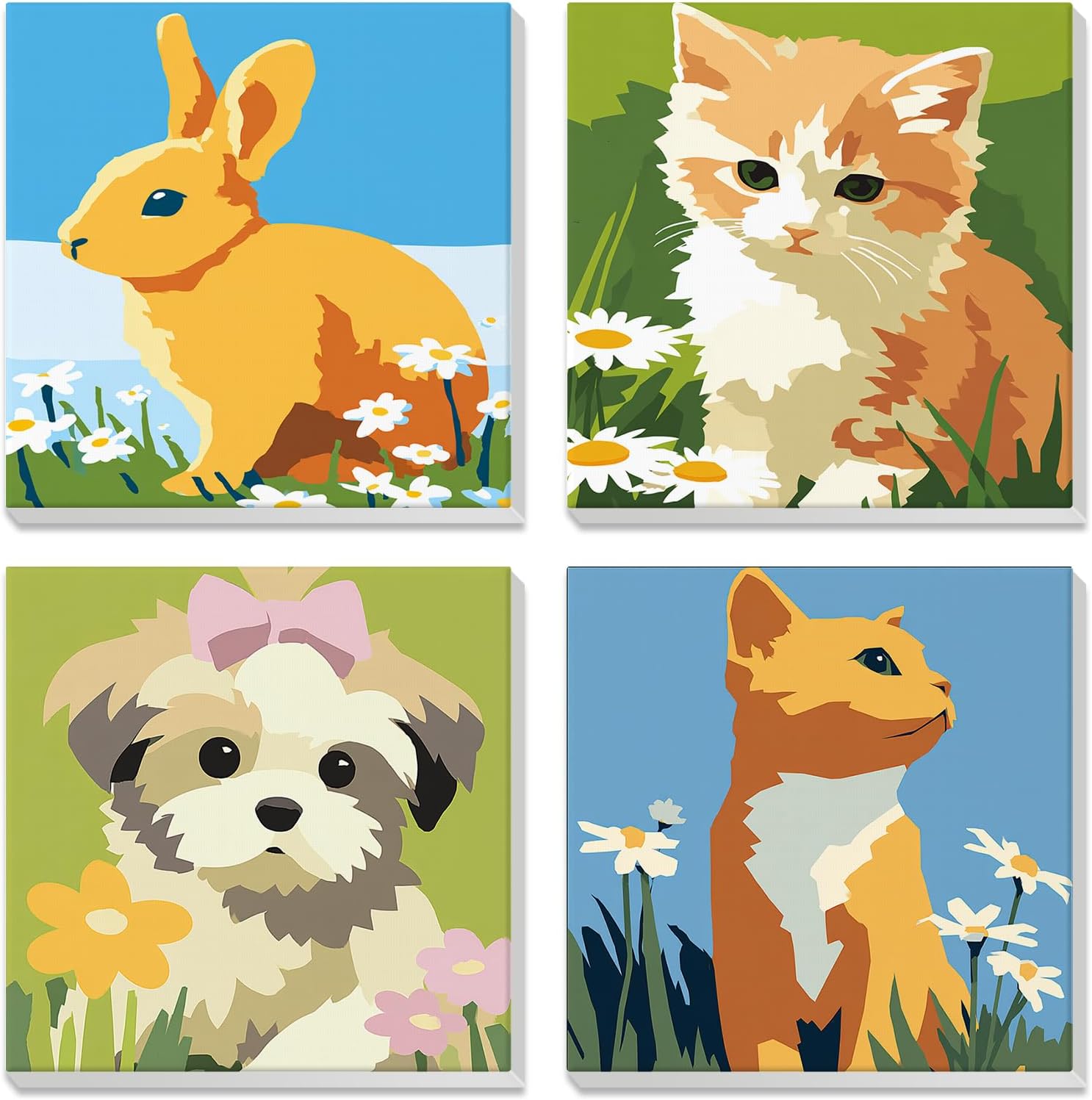CarlonLin NEWENMO 4 Pack Paint by Number for Kids front view showing four framed animal canvases.