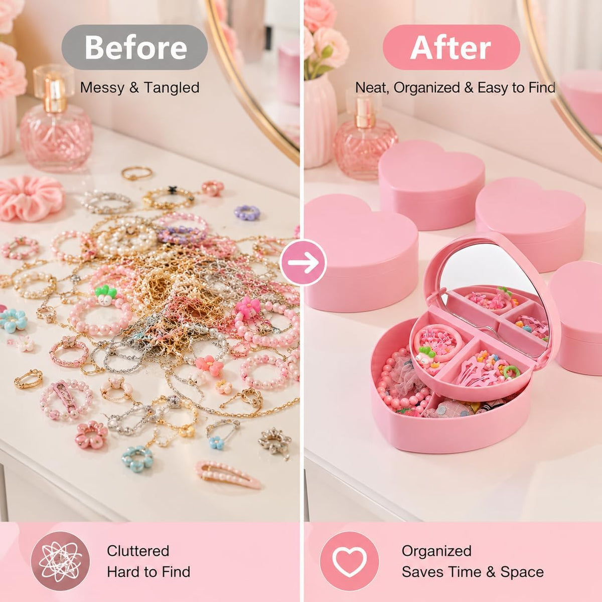 Cabilock pink jewelry organizer case shown with necklaces inside