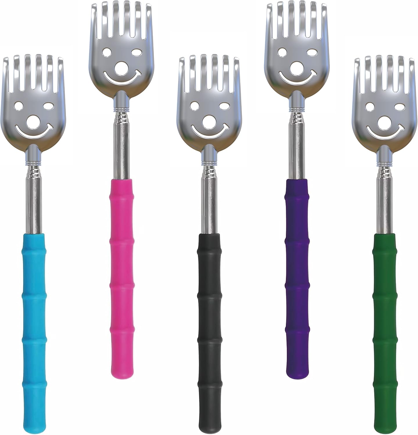 CERRXIAN 5 Pack Telescoping Back Scratcher front view showing colorful rubber handles.