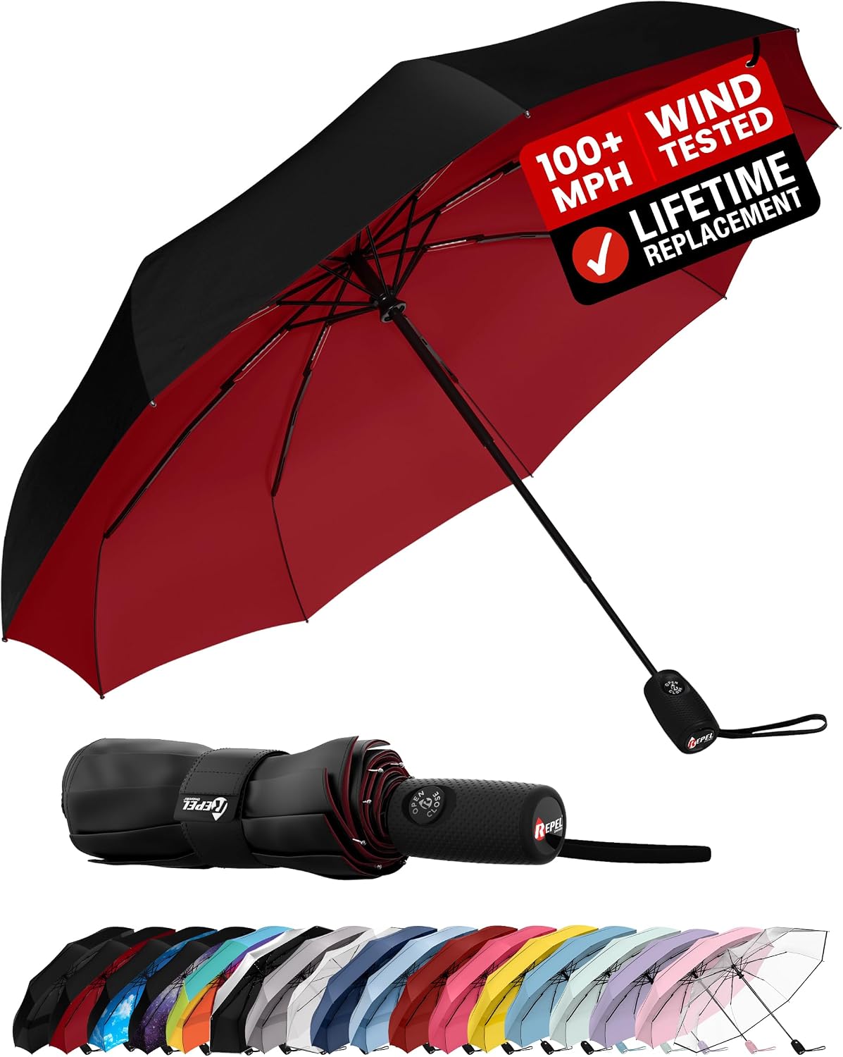 Windproof Travel Umbrella - Compact & Withstands Winds up to 100MPH, Strongest Premium Auto Folding Umbrella for Rain and Sun - Durable, Light & Portable for Women & Men, Fits Backpack & Cars - Image 1