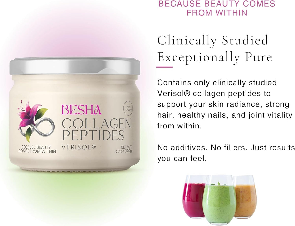 Besha collagen dietary supplement 100 gram container overview
