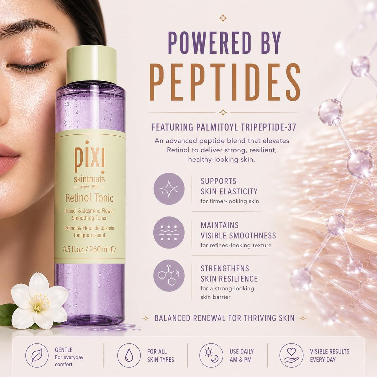 Pixi Retinol Tonic bottle showing 8.5 fluid ounce size
