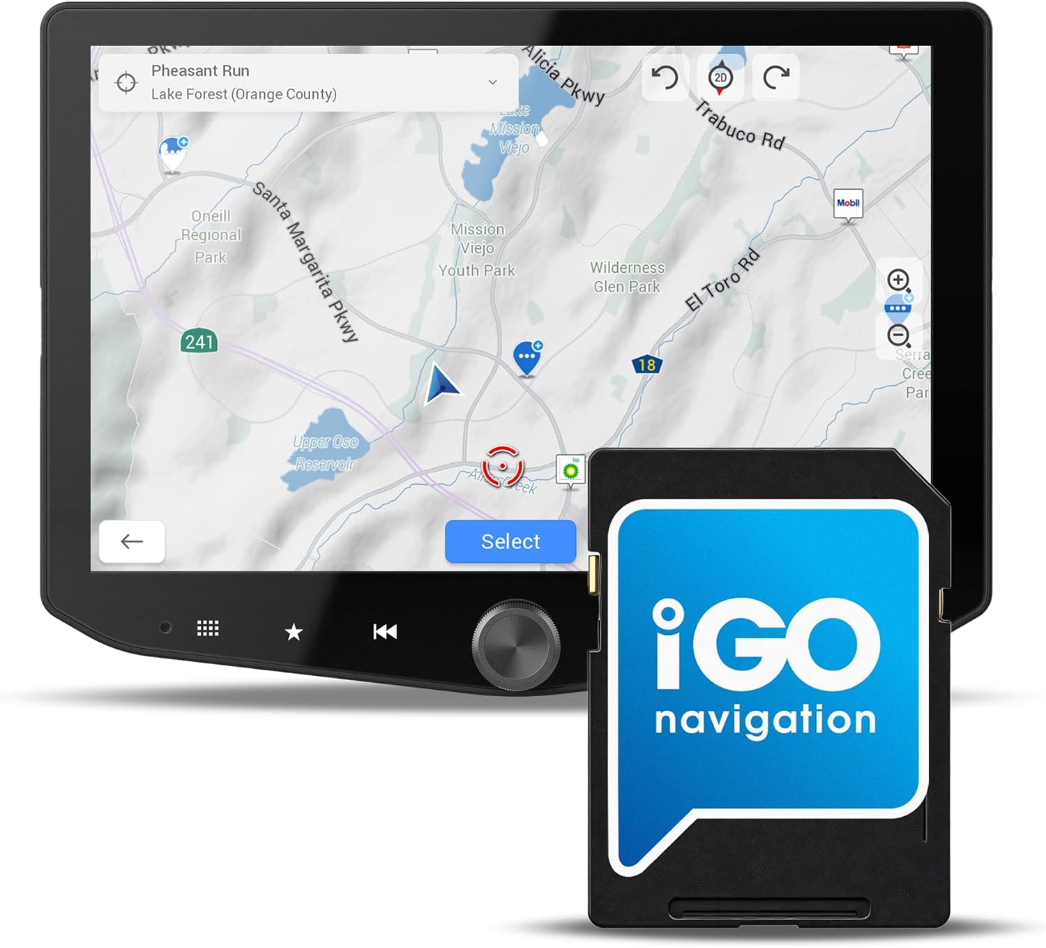 Stinger iGo GPS navigation microSD card front view showing model number SE-P24 for car infotainment systems.