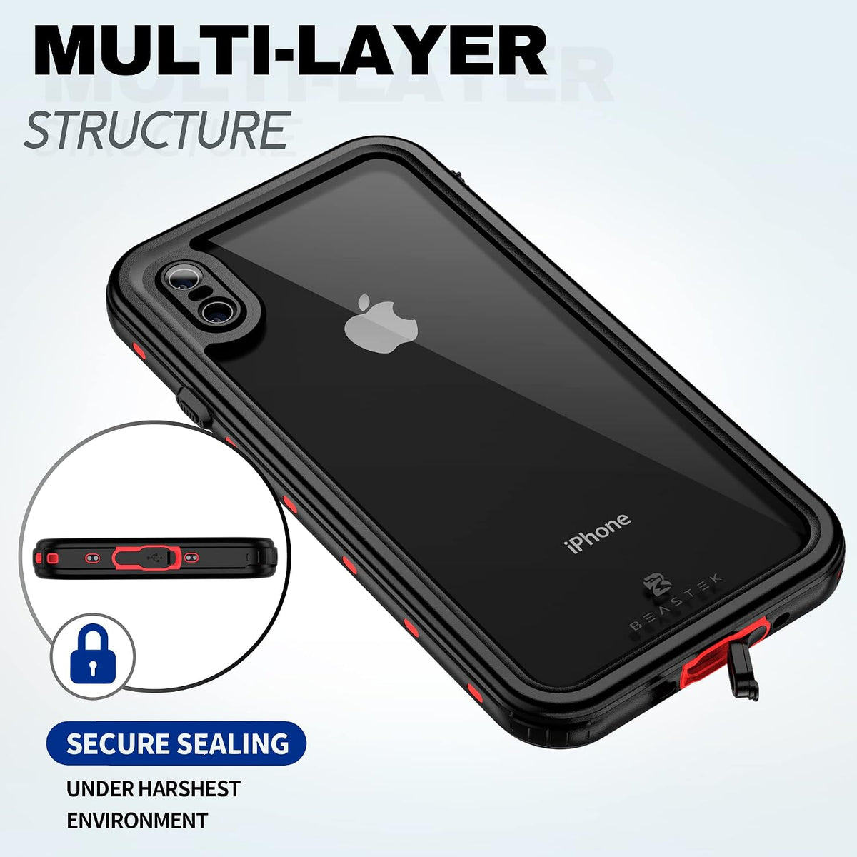 Beastek waterproof case packaging and included accessories