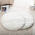 Warfort round plush pet mat front view featuring premium white faux fur texture.