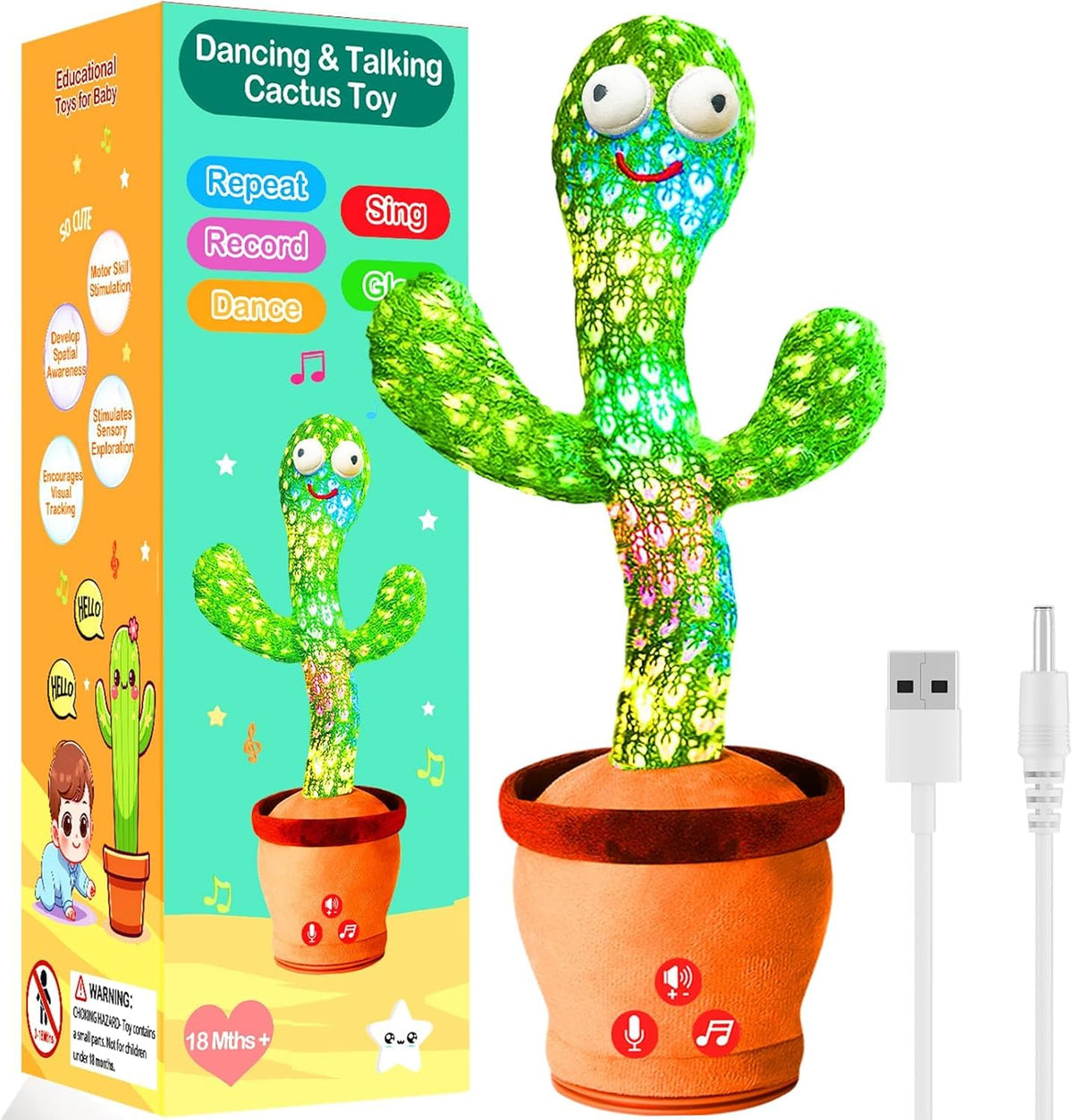 Indian Stuff rechargeable dancing talking cactus toy front view