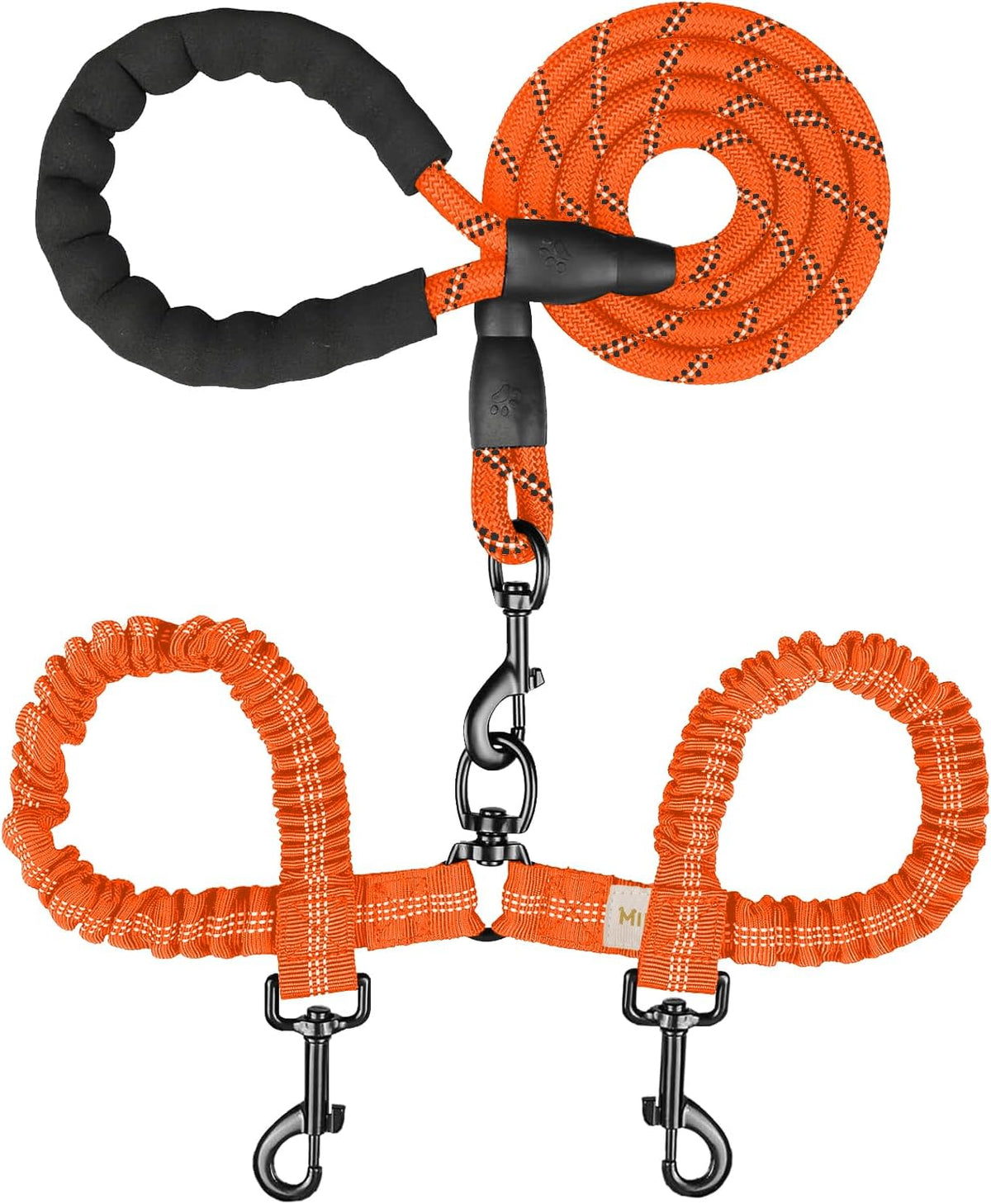 MingXpets Double Dog Leash, Dual Dog Leash, 360 degrees Swivel Tangle Free Bungee Walking Training for Large Medium Dogs, Shock Absorbing Bungee Reflective for Two Dogs, 18~120 lbs, Black - Image 12