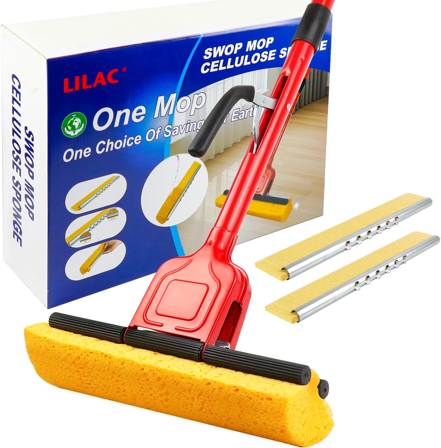 LILAC cellulose sponge pop up mop front view for premium home floor maintenance.