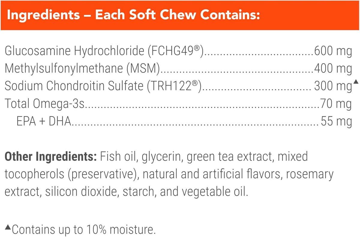 Nutramax Laboratories Cosequin soft chews with omega three fatty acids product layout