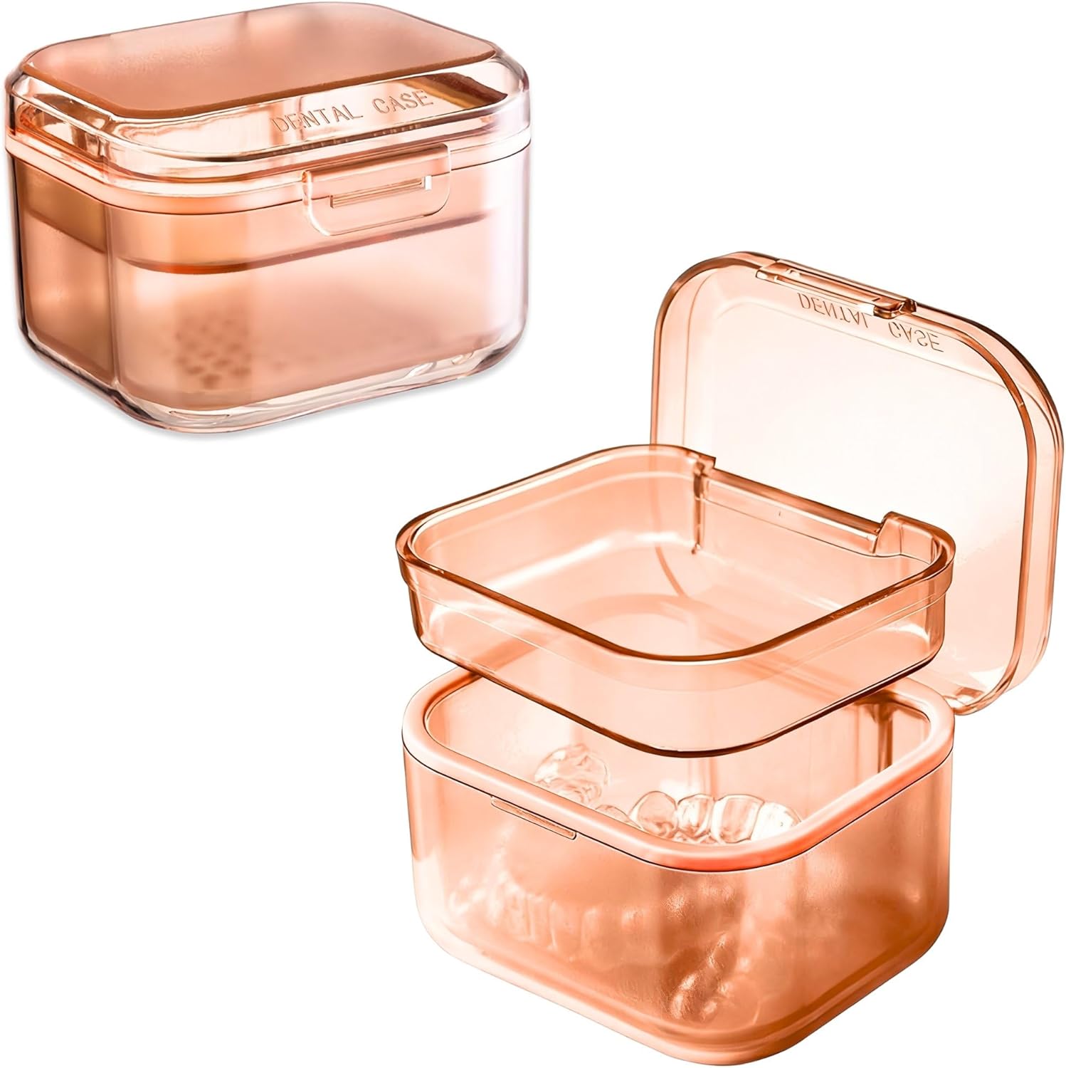 Retainer Case, Retainer Cleaning Case, Denture Bath Cup with Strainer Basket, Double-Layer Soaking Container for Retainers, Partial Dentures, Mouth Guard & Night Guard (Orange) - Image 1