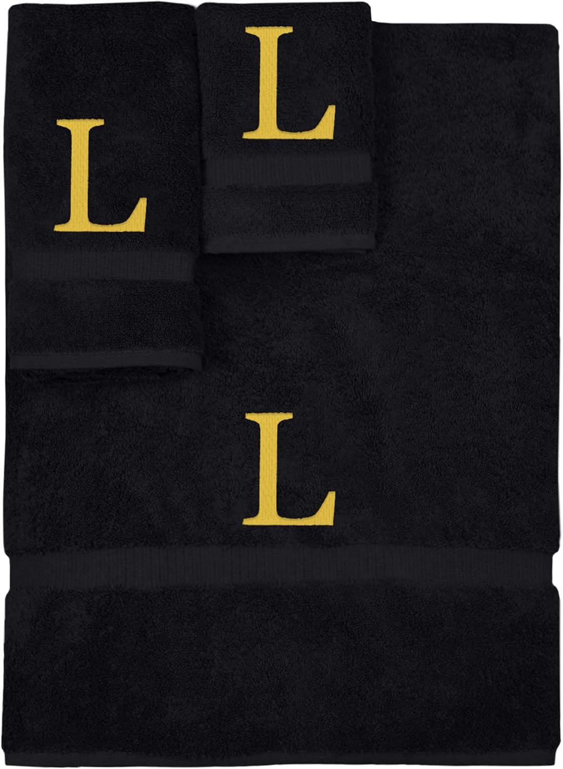 Monogrammed Towel Set, Personalized Gift, Set of 3- Silver Block Letter Embroidered Towel - Extra Absorbent 100% Turkish Cotton - Soft Terry Finish - Initial S Navy - Image 9