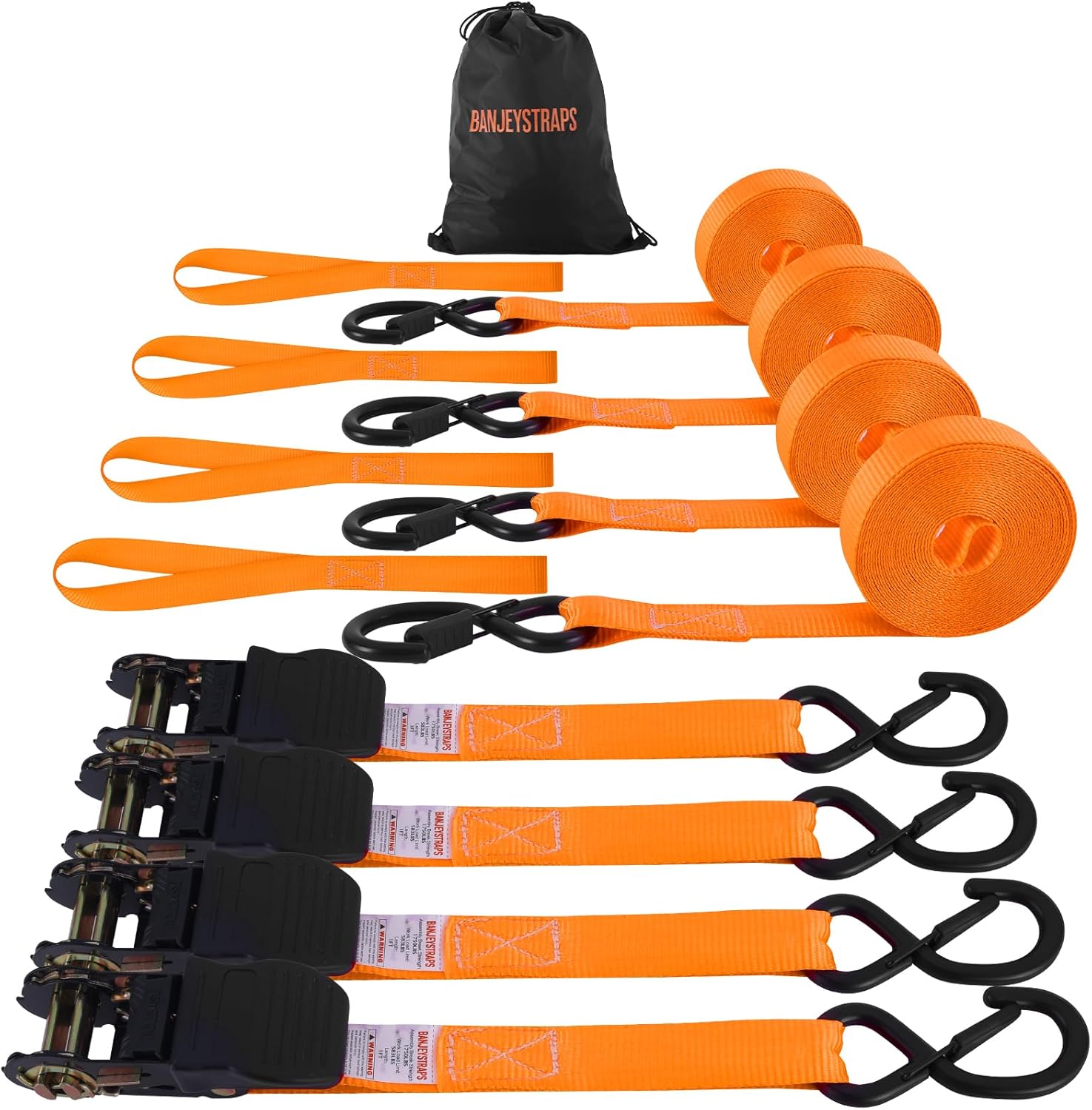 Banjeystraps heavy duty ratchet straps 4-pack front view