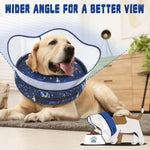Toptakeit anti-licking medical dog collar with space pattern design closeup.
